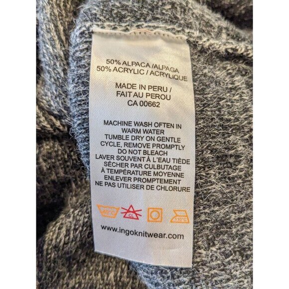 Mens Medium Alpaca Blend Sweater Made In Peru Gray Super Soft Ribbed Hem Cuffs - Picture 4 of 4